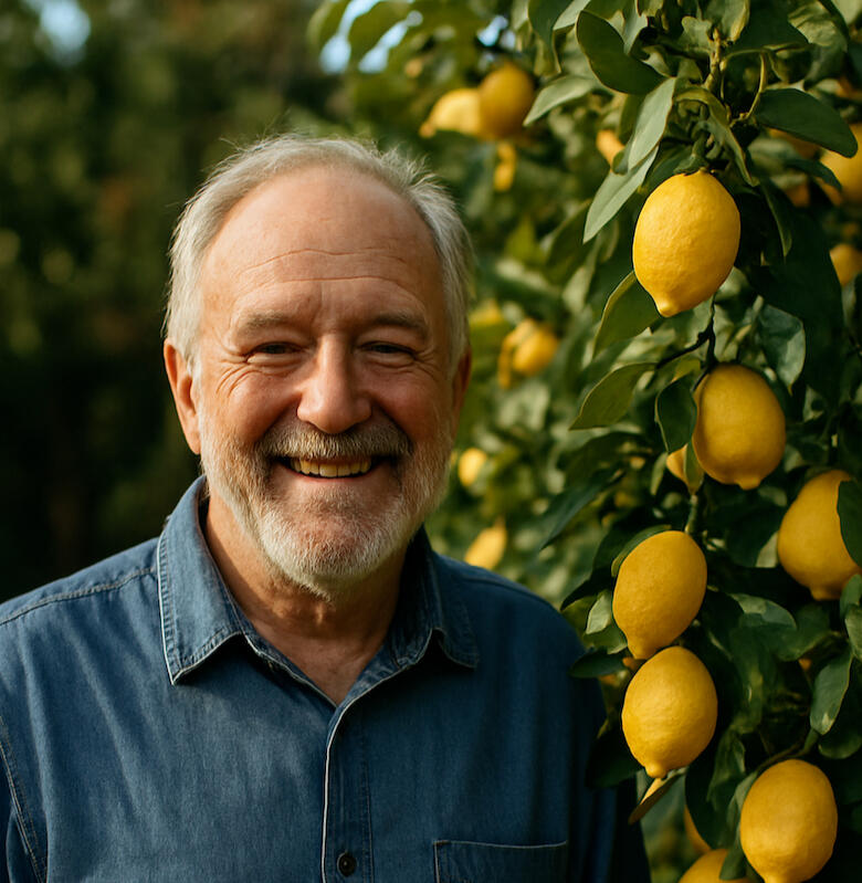 Local man with lemon tree
